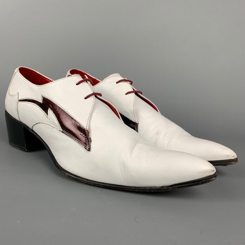 JEFFERY WEST Muse Size 9 White & Black Leather Pointed Toe Lace Up Shoes
