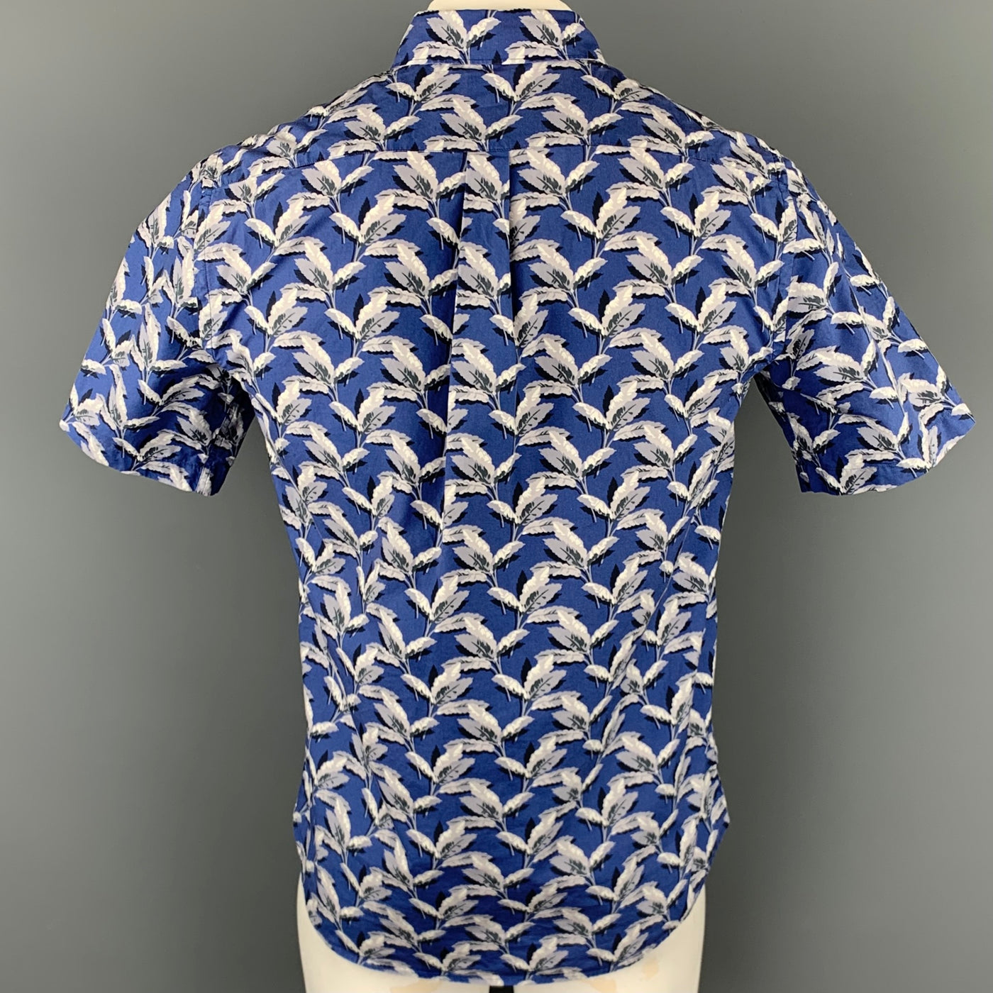 LIBERTY OF LONDON Size L Blue & Grey Print Cotton Button Down Short Sleeve Shirt