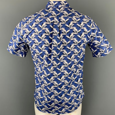 LIBERTY OF LONDON Size L Blue & Grey Print Cotton Button Down Short Sleeve Shirt