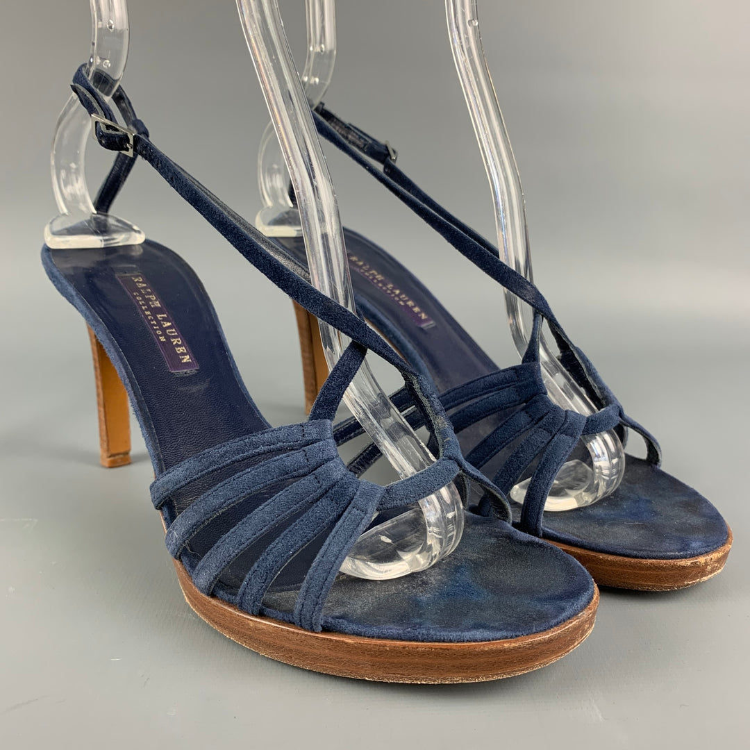 RALPH LAUREN Size 8 Blue Suede Strappy Sandals