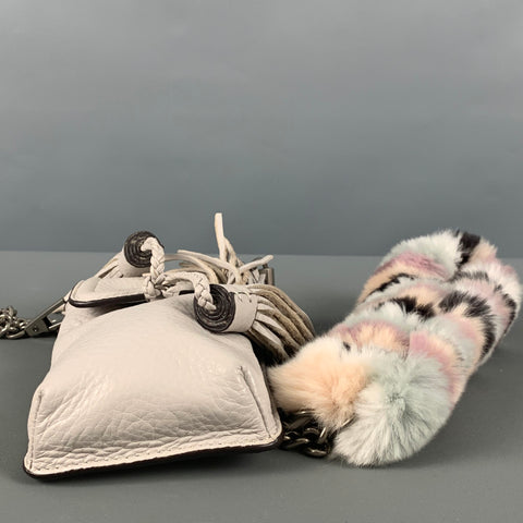 REBECCA MINKOFF Grey Rabbit Fur Leather Cross Body Handbag