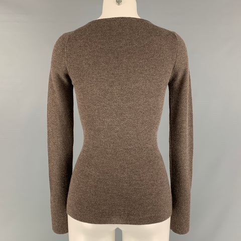 PLY CASHMERE Size S Brown Cashmere Ribbed Long Sleeve Pullover