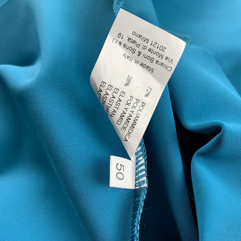 CHIARA BONI Size 14 Teal Polyamide Mid-Calf Ruffle Cocktail Dress