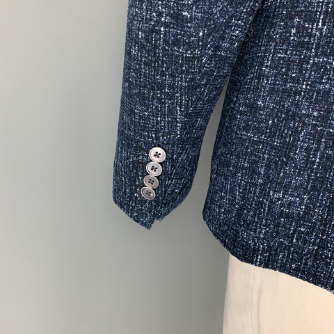 EMPORIO ARMANI Size 44 Navy White Heather Polyester Sport Coat