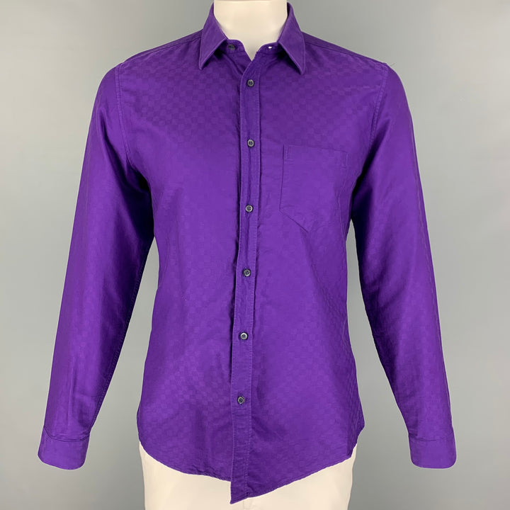 GUCCI Size L Purple Checkered Cotton Button Up Long Sleeve Shirt