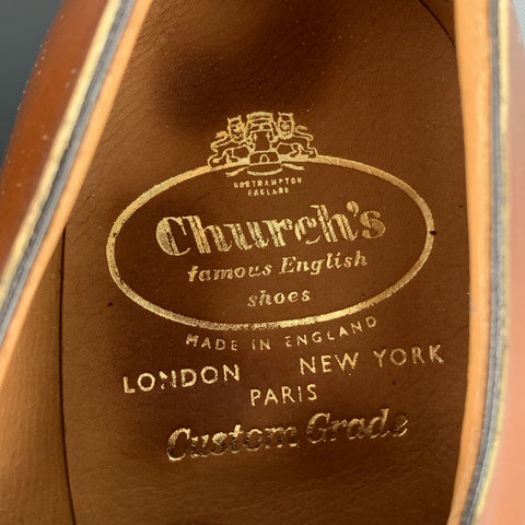 CHURCH'S Size 10 Tan Leather Contrast Stitch Leather Soles Lace Up Shoes