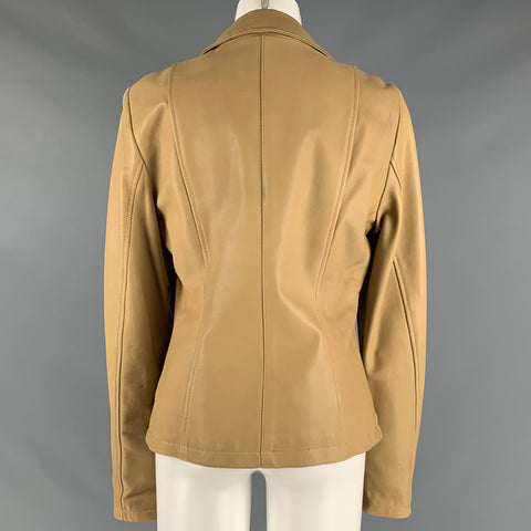 SANTINO Chaqueta con solapa de muesca de cuero caqui talla 12