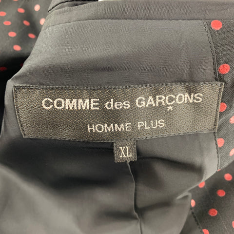 COMME des GARCONS HOMME PLUS Size XL Black & Red Polka Dots Wool Coat