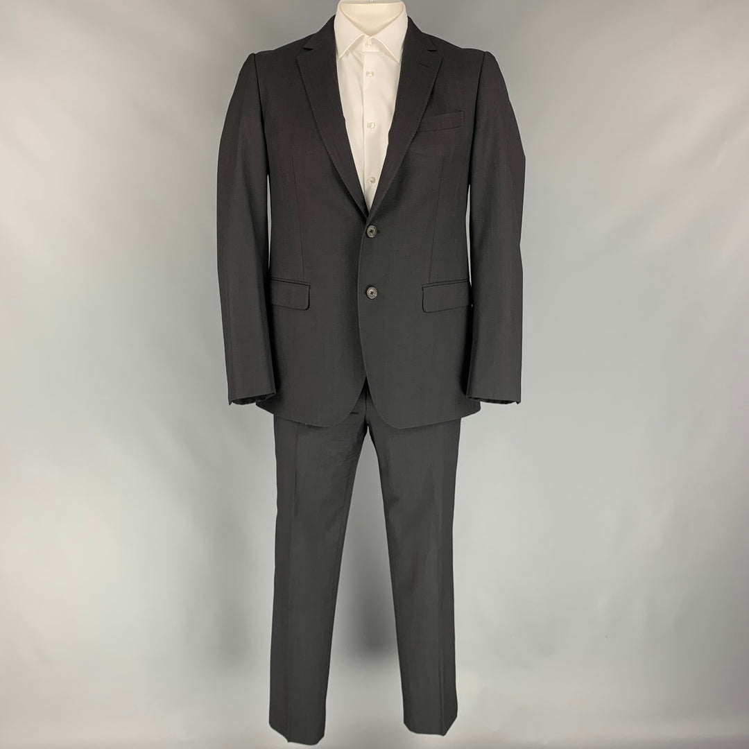 LANVIN Size 42 Black Wool Single Breasted Notch Lapel Suit