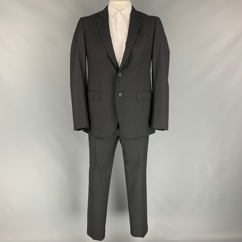 LANVIN Talla 42 Traje de solapa de muesca de lana negra con un solo botonadura