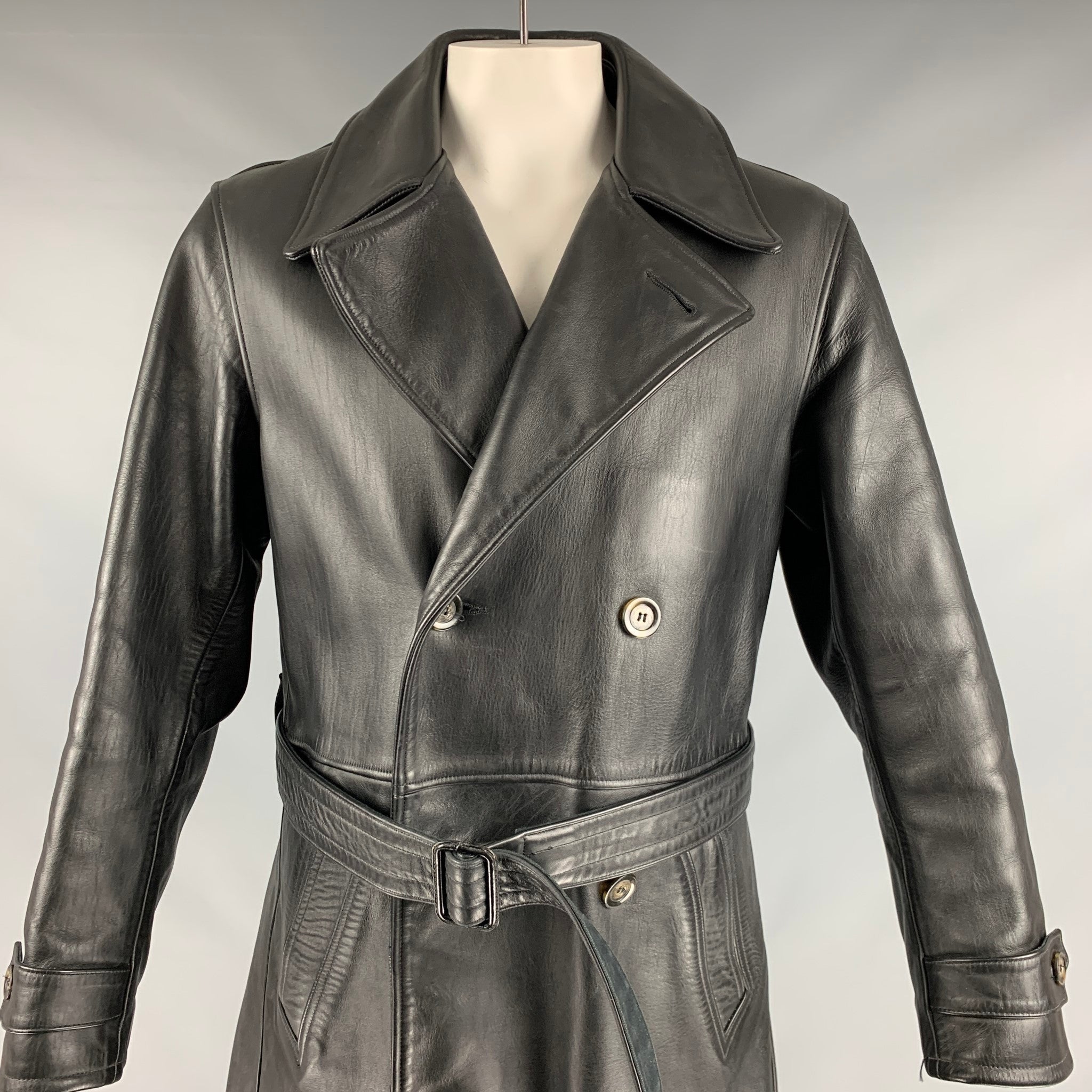 LOST WORLDS Size 42 Black Leather Trench Coat – Sui Generis