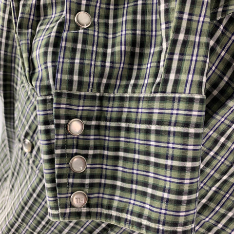 TOM FORD Size XXL Green Black & White Checkered Cotton Western Long Sleeve Shirt