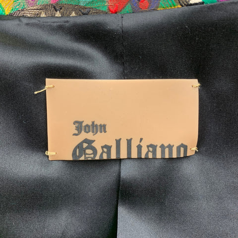 JOHN GALLIANO Taille 4 Veste à double boutonnage en mélange de soie abstraite brodée multicolore