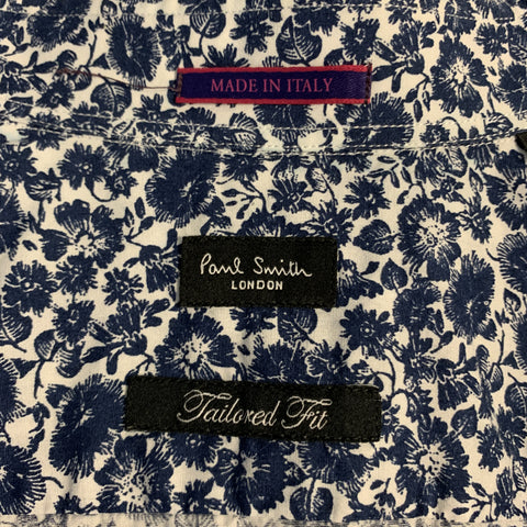 PAUL SMITH Size S Navy & White Floral Cotton Button Up Long Sleeve Shirt