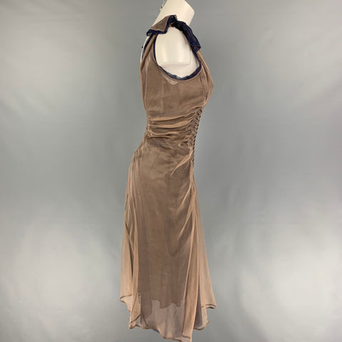 JIL SANDER Size 4 Beige Blue Tulle Double Layer Dress