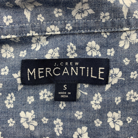 J CREW Size S Indigo Floral Cotton Button Up Short Sleeve Shirt