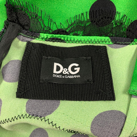 D&G by DOLCE & GABBANA Size 8 Green Black Silk Polka Dot Casual Top