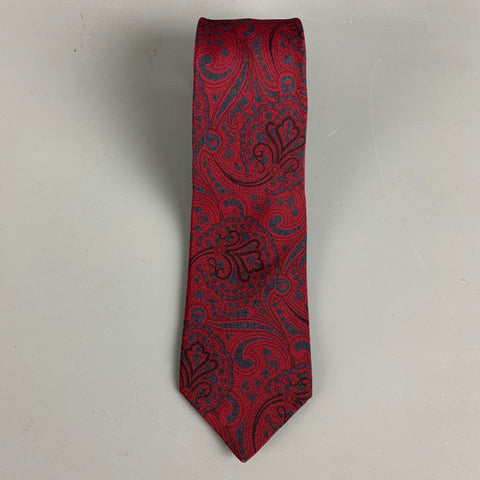 VALENTINO Burgundy Green Paisley Silk Tie