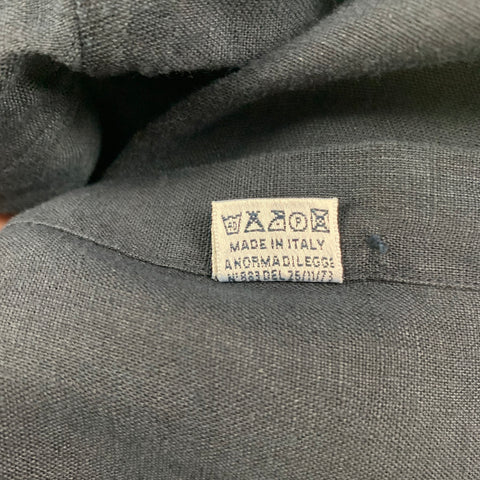 FINAMORE Size M Navy Linen Button Up Long Sleeve Shirt