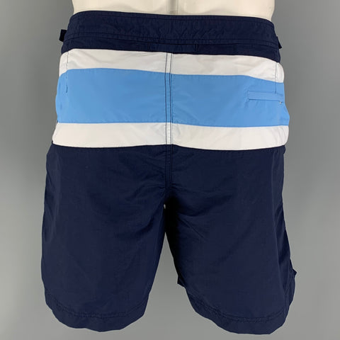 ORLEBAR BROWN Size 38 Navy White Stripe Nylon Side Tabs Swim Trunks