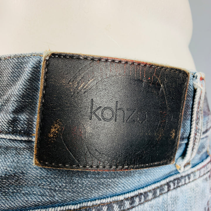 KOhZO DENIM Size 34 Blue Grey Distressed Cotton Jeans