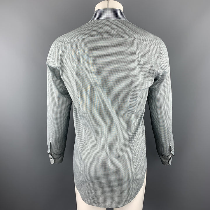 LANVIN Camisa de manga larga con botones de algodón a cuadros gris talla S