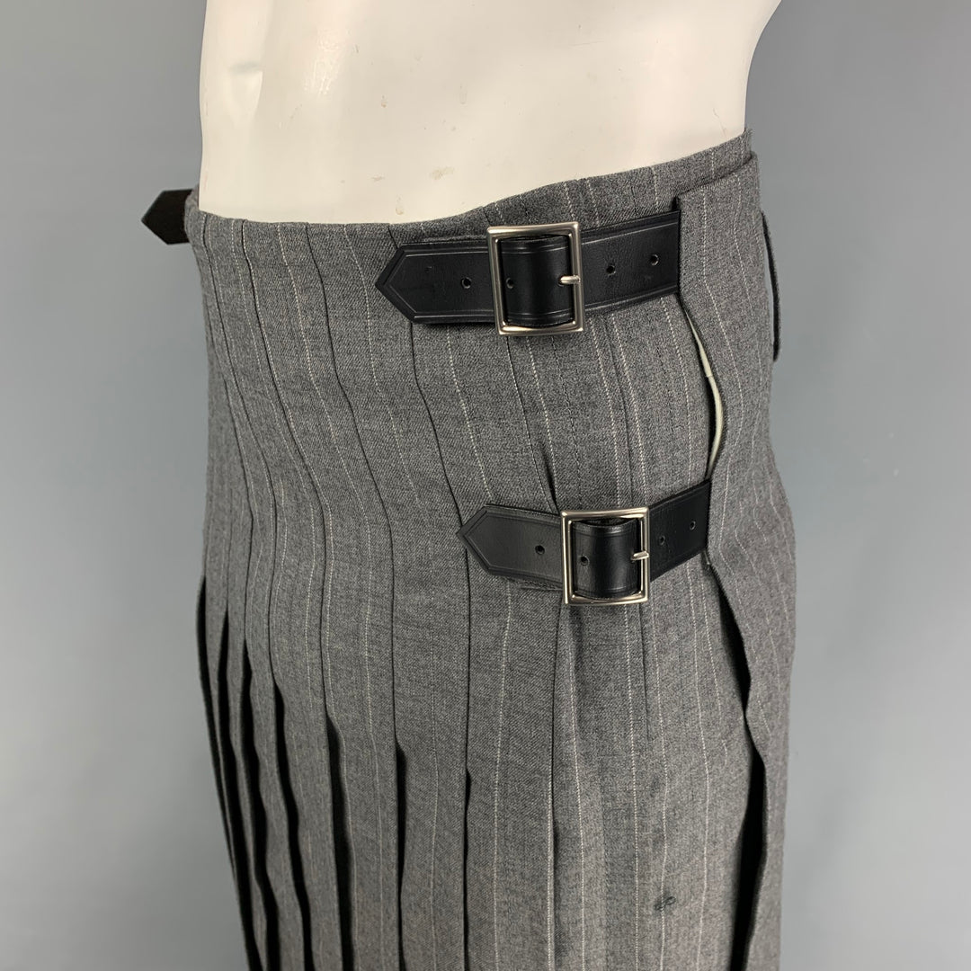 COMME des GARCONS HOMME PLUS Size M Grey Chalkstripe Wool Kilt Skirt