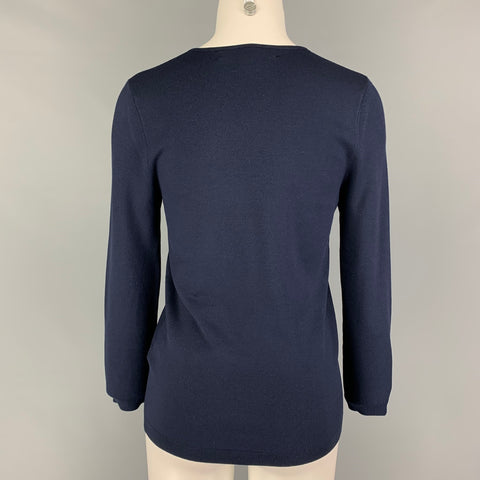 RALPH LAUREN Black Label Talla M Jersey de manga larga en mezcla de seda azul marino
