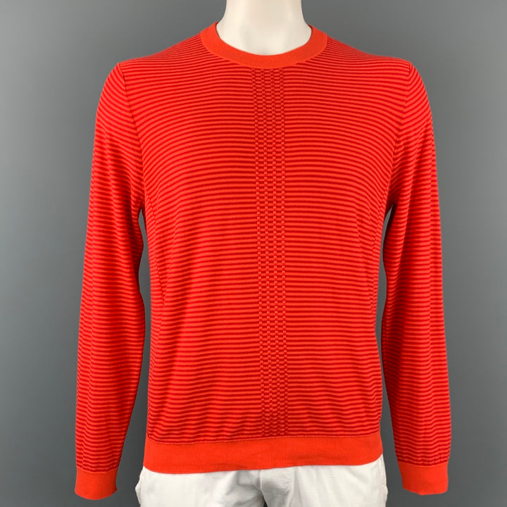 PS by PAUL SMITH Size L Orange & Red Stripe Cotton Crew-Neck Pullover