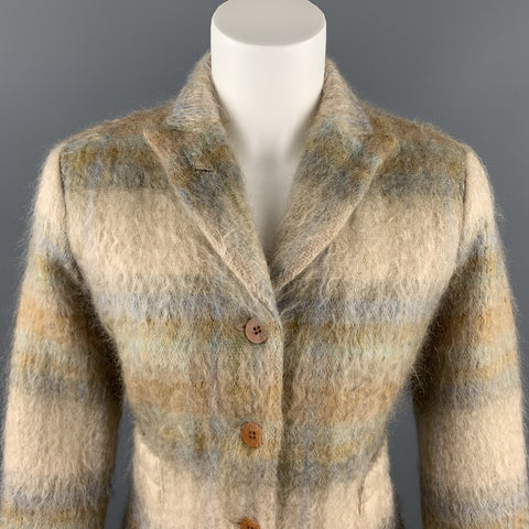 BARRY BRICKEN Size 8 Tan Plaid Mohair Blend Peak Lapel Jacket