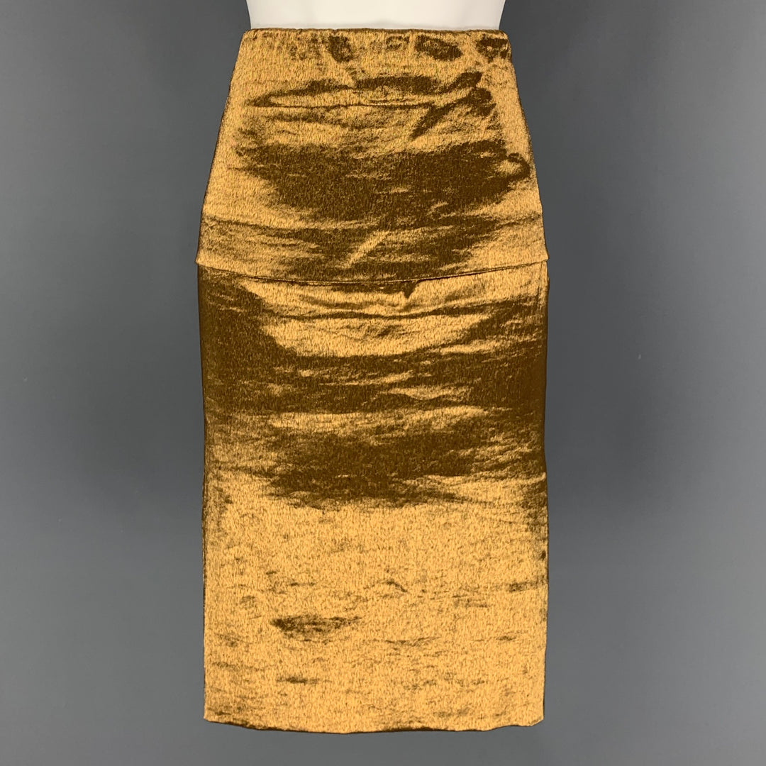 DONNA KARAN Size 6 Gold Linen Blend Pencil Skirt
