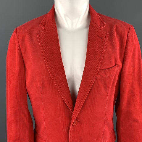 BURBERRY Size 40 Red Corduroy Notch Lapel Sport Coat