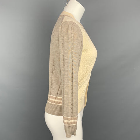 COMME des GARCONS TRICOT Talla M Cárdigan de punto texturizado color topo y crema