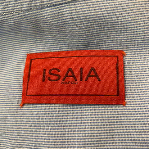 ISAIA Size L Pinstripe Light Blue Cotton Button Up Long Sleeve Shirt