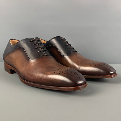 MAGNANNI Size 8.5 Brown Black Ombre Leather Lace Up Shoes