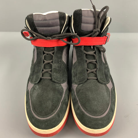 LOUIS VUITTON Size 13 Black Red  Nylon Suede High Top Sneakers