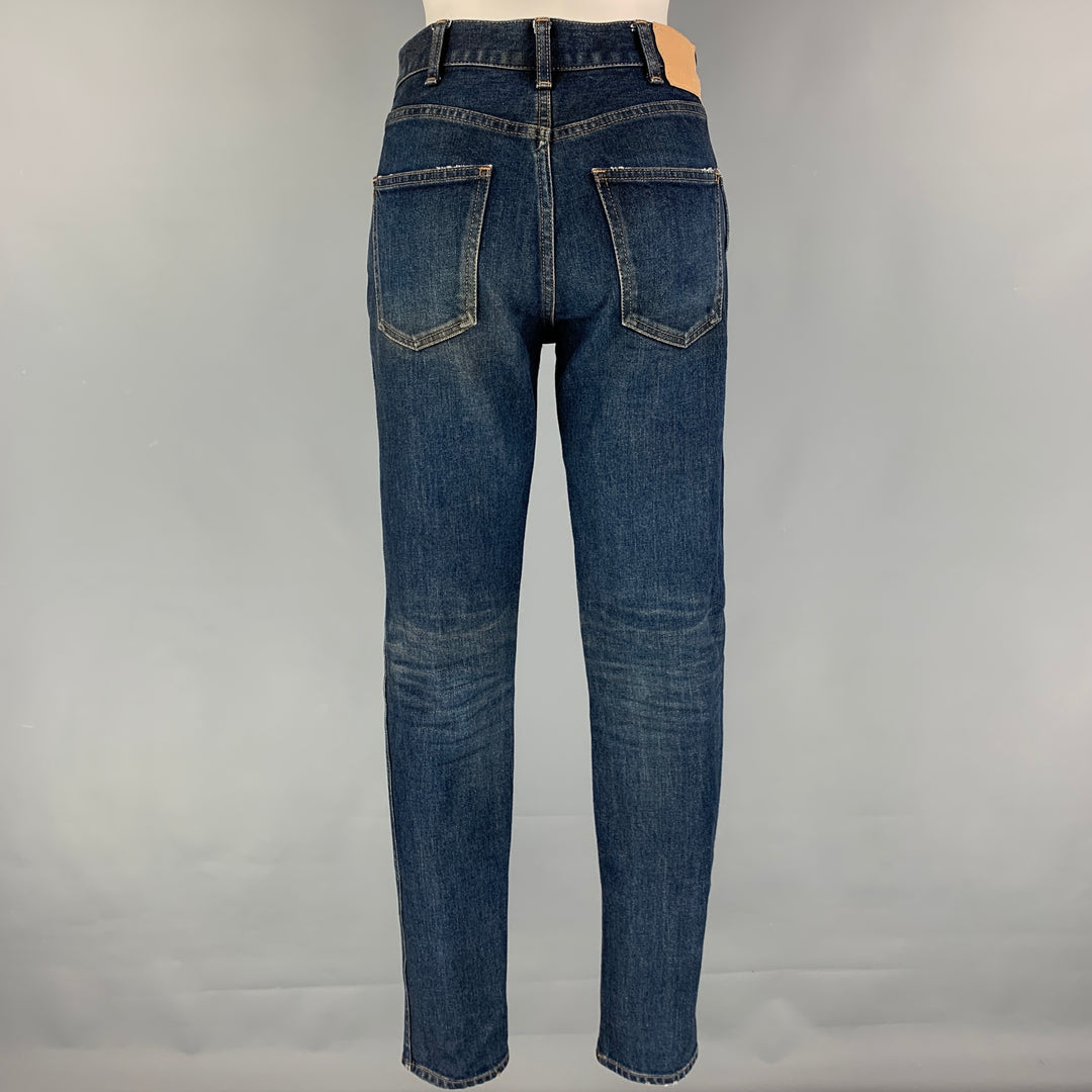 CELINE Size 26 Dark Blue Cotton Slim Patch Jeans