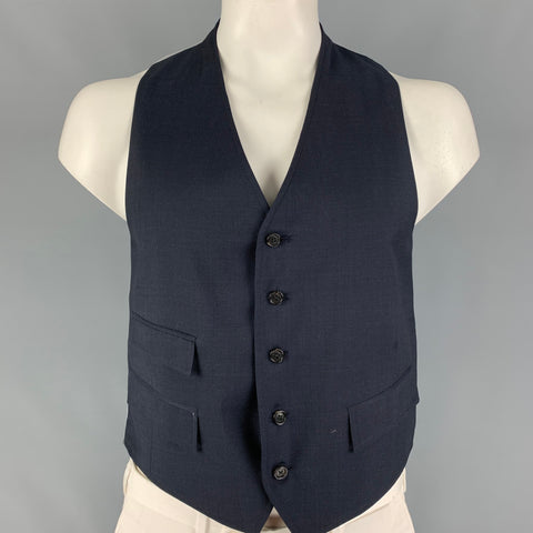 BAND OF OUTSIDERS Size 42 Navy Black Grid Wool Buttoned Vest