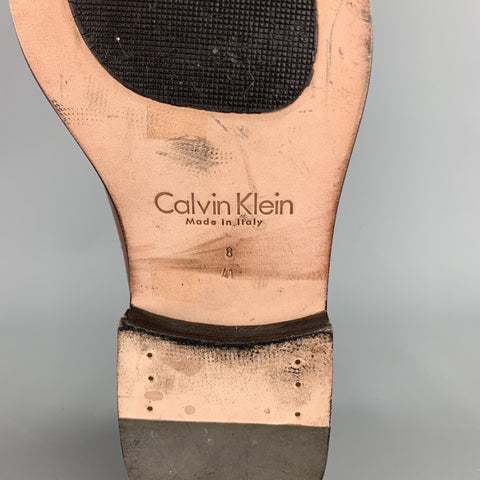 CALVIN KLEIN Size 8 Cognac Solid Leather Slip On Loafers