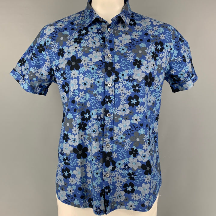 MARC by MARC JACOBS Size XL Blue Grey Floral Cotton Button Up Short Sleeve Shirt