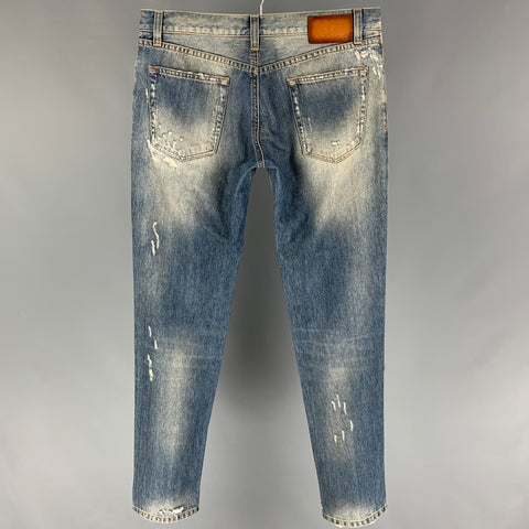 DOLCE & GABBANA Size 32 Light Blue Distressed Cotton Zip Fly Jeans