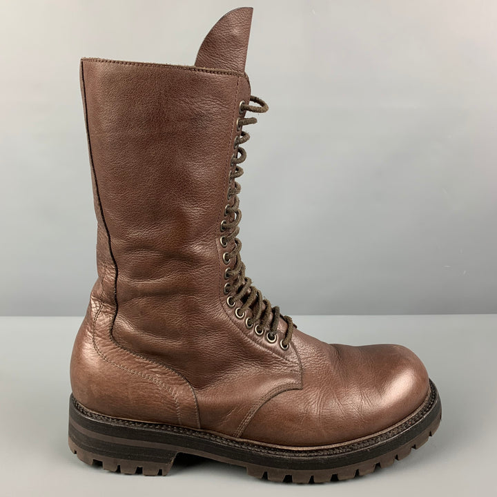 RICK OWENS Size 10 Brown Leather Tall Military Boots