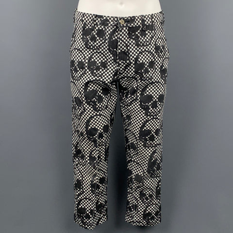 COMME des GARCONS HOMME PLUS Size S Black & White Checkered Skull Polyester Capri Casual Pants