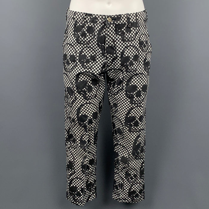 COMME des GARCONS HOMME PLUS Size S Black & White Checkered Skull Polyester Capri Casual Pants