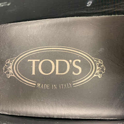TOD'S Size 10 Black Leather Metal Horsebit  Driver Sole Loafers