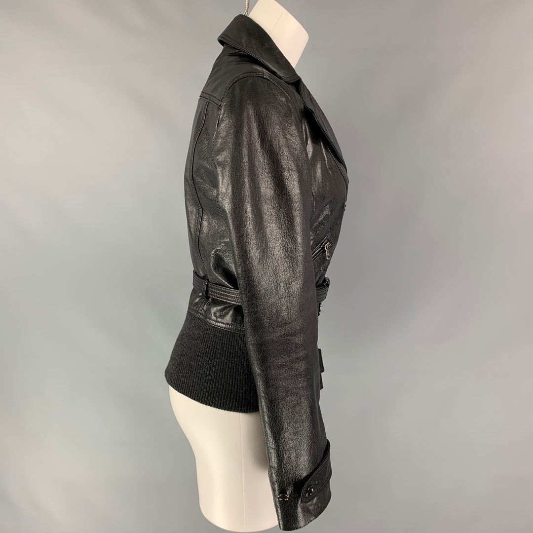 D&G by DOLCE & GABBANA Size 6 Black Leather Double Breasted Belted Jacket
