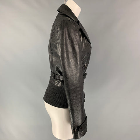 D&amp;G by DOLCE &amp; GABBANA Taille 6 Veste ceinturée à double boutonnage en cuir noir