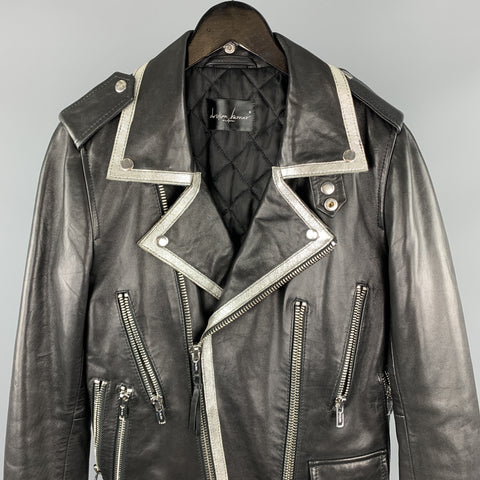 CHRISTIAN BENNER Size XS Black & Silver Solid Leather Biker Jacket