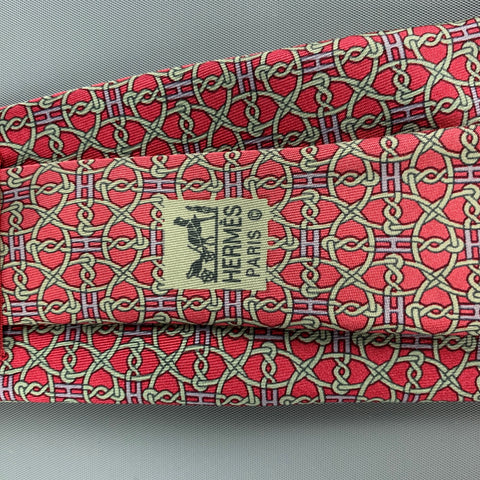 HERMES 7093 OA Burgundy Olive Abstract Silk Tie