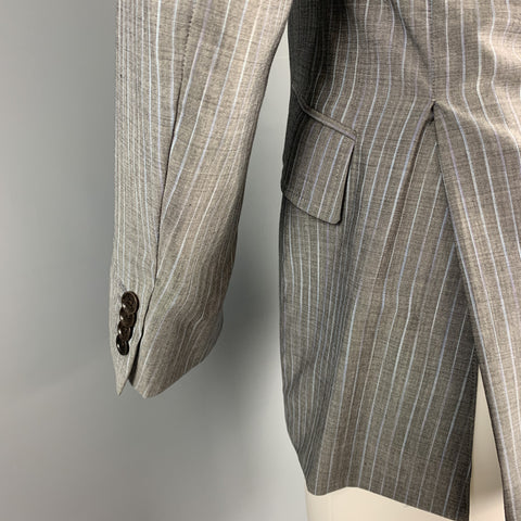 ETRO Talla 38 Traje regular de solapa de muesca de lana / mohair a rayas grises